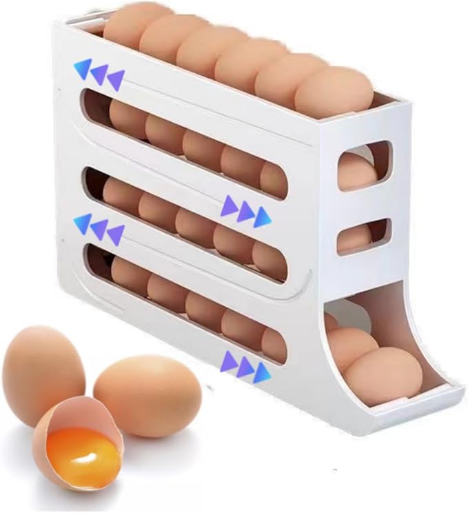 24 Eggs Egg Holder for Fridge, 4 Tiers Egg Container, Auto Rolling Egg by LECINAL