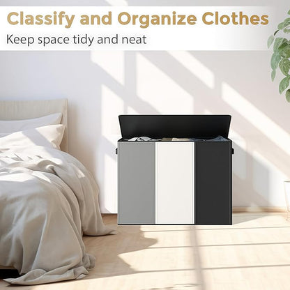 180L Laundry Hamper 3 Section, Large Laundry Basket - Image 2