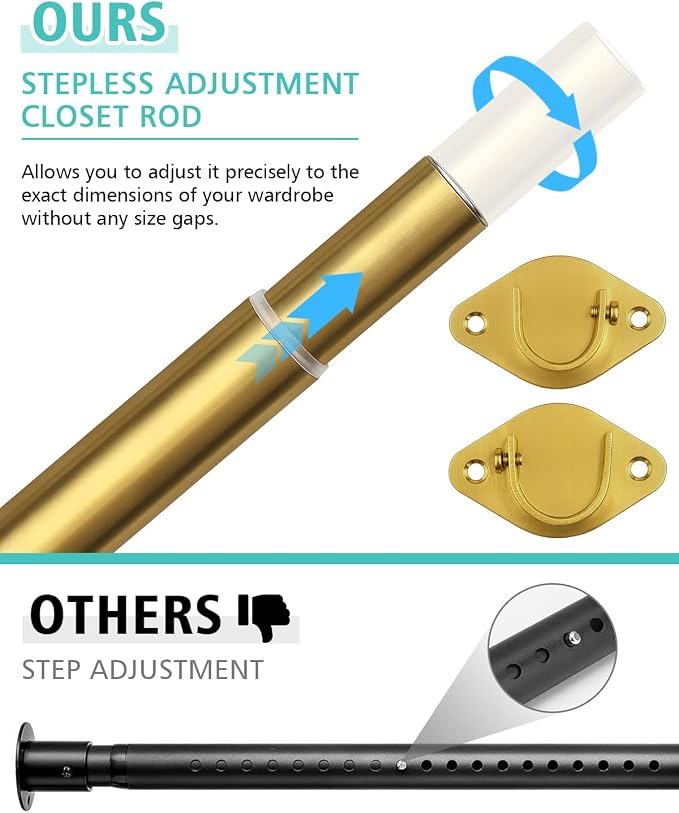 Closet Rod, 17 to 52 Inch Heavy Duty Adjustable Metal Clothing Rack - Image 3