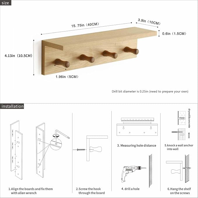 Entrance Coat Rack ，Coat Hooks, Wall-Mounted Wooden Hook Rack, Wall-Mounted - Image 6