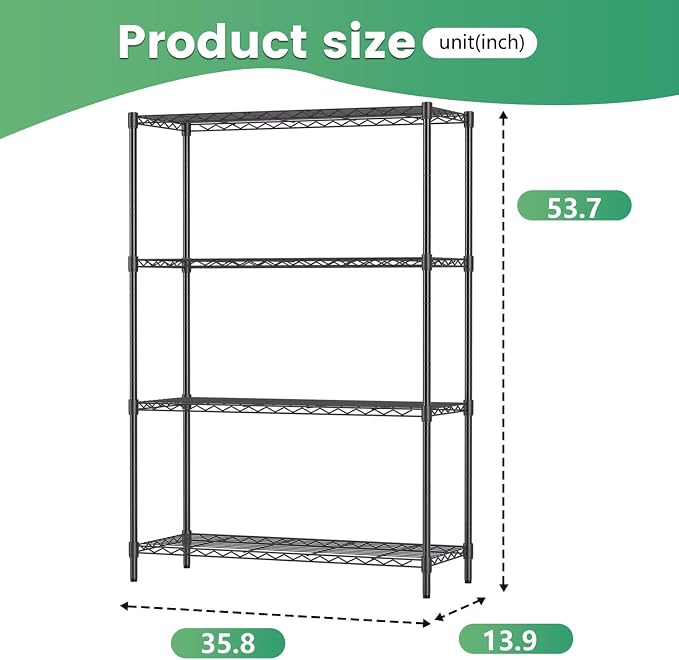 FDW | 4-Tier Wire Shelf | 36" x 14" x 54" | Black | Storage Shelves - Image 3
