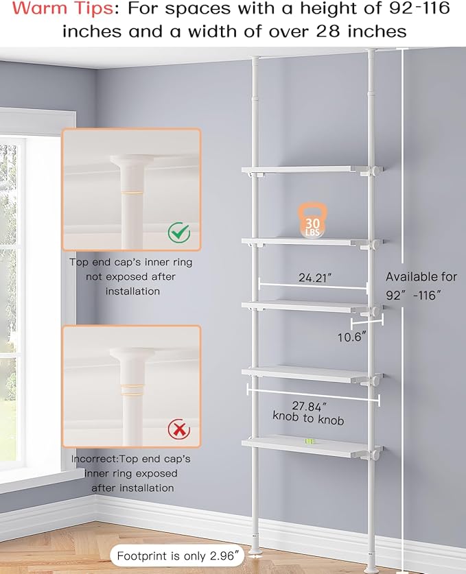 ALLZONE 5 Tiers Narrow Bookshelf, Tall Adjustable Ladder Book Shelf - Image 2