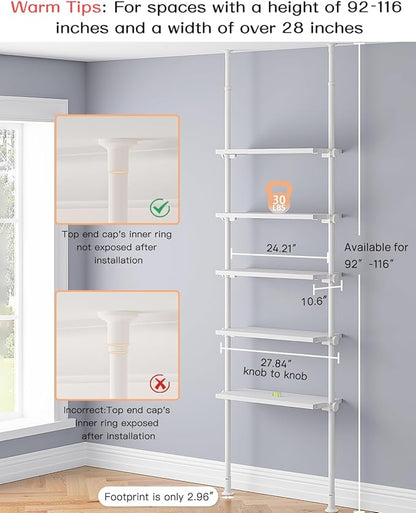 ALLZONE 5 Tiers Narrow Bookshelf, Tall Adjustable Ladder Book Shelf - Image 2
