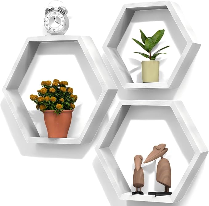 CADUKE Hexagon Floating Shelves Set of 3, Modern Honeycomb Floating Hanging by CADUKE