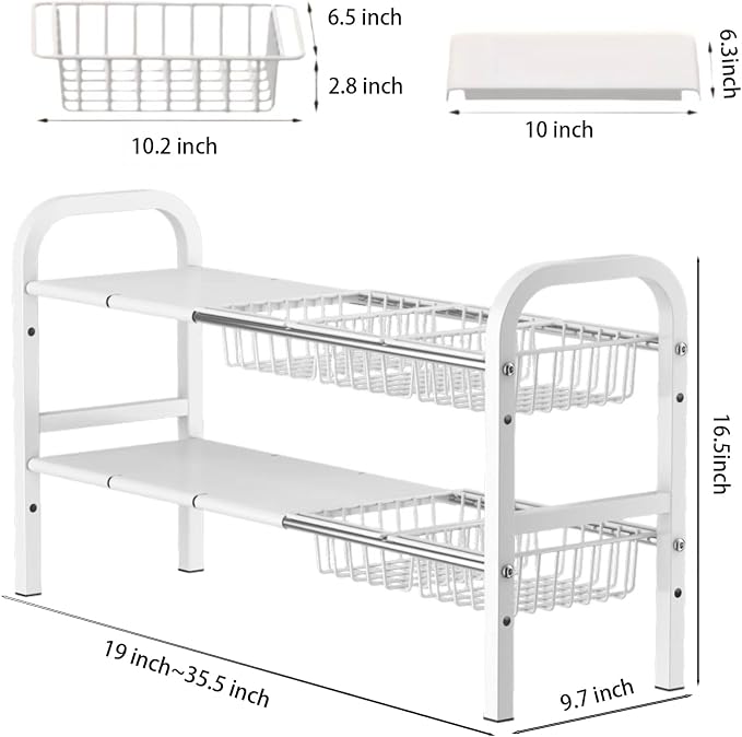 Under Sink Organizer，2 Tier Expandable Heavy Duty Metal Shelf，with 5 Removable - Image 2