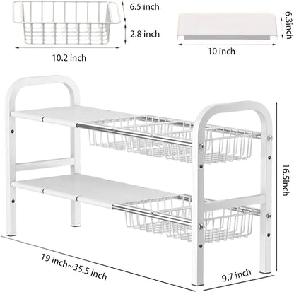 Under Sink Organizer，2 Tier Expandable Heavy Duty Metal Shelf，with 5 Removable - Image 2