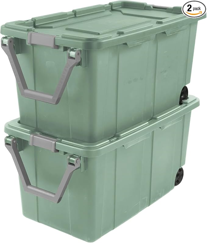 Storage Bin 40 Gallon 160 Qt Wheeled Industrial Tote Plastic Rolling Stacker by K%26J+CHIPMUNK