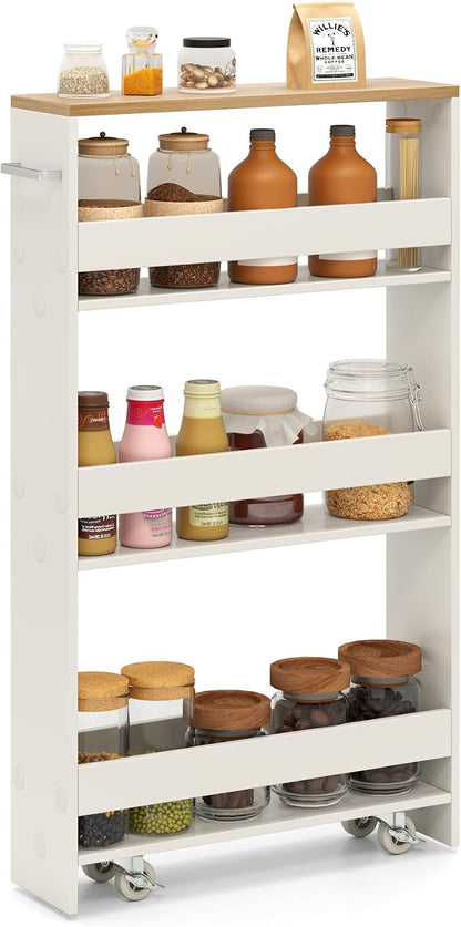 Slim Rolling Storage Cart, 4 Tier Narrow Kitchen Cart by SILKYDRY