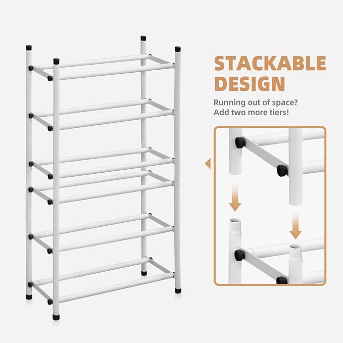 STORAGE MANIAC Expandable Shoe Rack, 12 Pairs Stackable Small Shoe Rack - Image 4