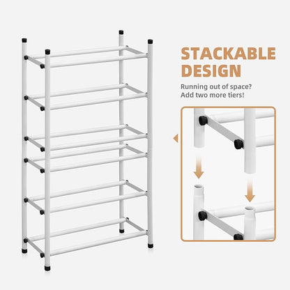 STORAGE MANIAC Expandable Shoe Rack, 12 Pairs Stackable Small Shoe Rack - Image 4