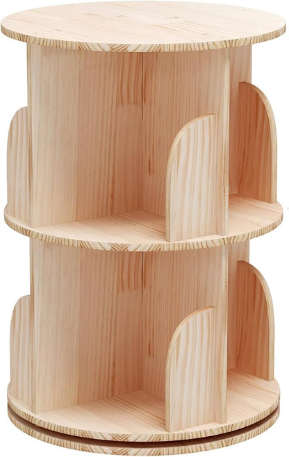 Bear Qiaqia 2 Tier Rotating Bookshelf, Small Corner Bookshelf | 360° Rotating by BearQiaqia