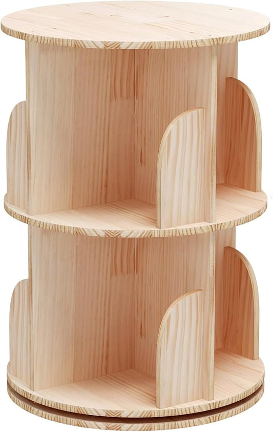 Bear Qiaqia 2 Tier Rotating Bookshelf, Small Corner Bookshelf | 360° Rotating by BearQiaqia