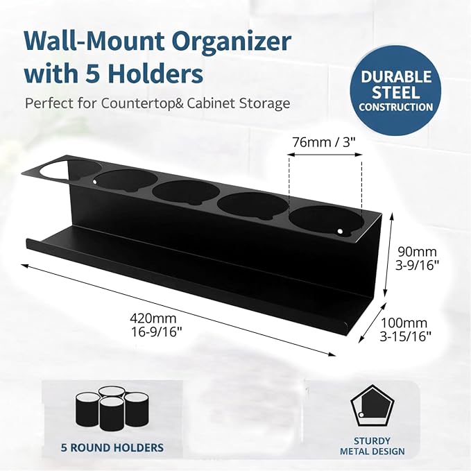 6 Pack Wall-Mounted Spray Bottle Holder, Heavy-Duty Steel Black Aerosol Can - Image 3