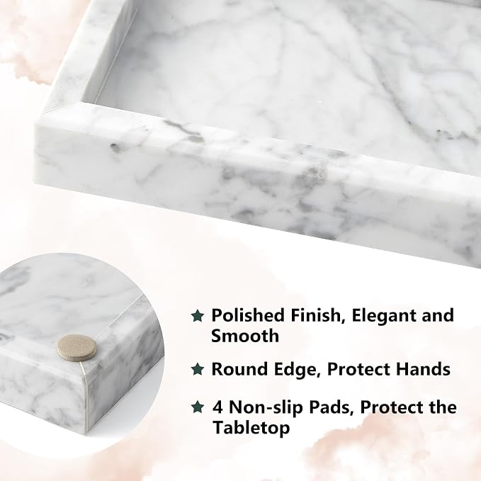 Real Natural Small Marble Tray for Bathroom, Kitchen and Desktop, Rectangle - Image 3
