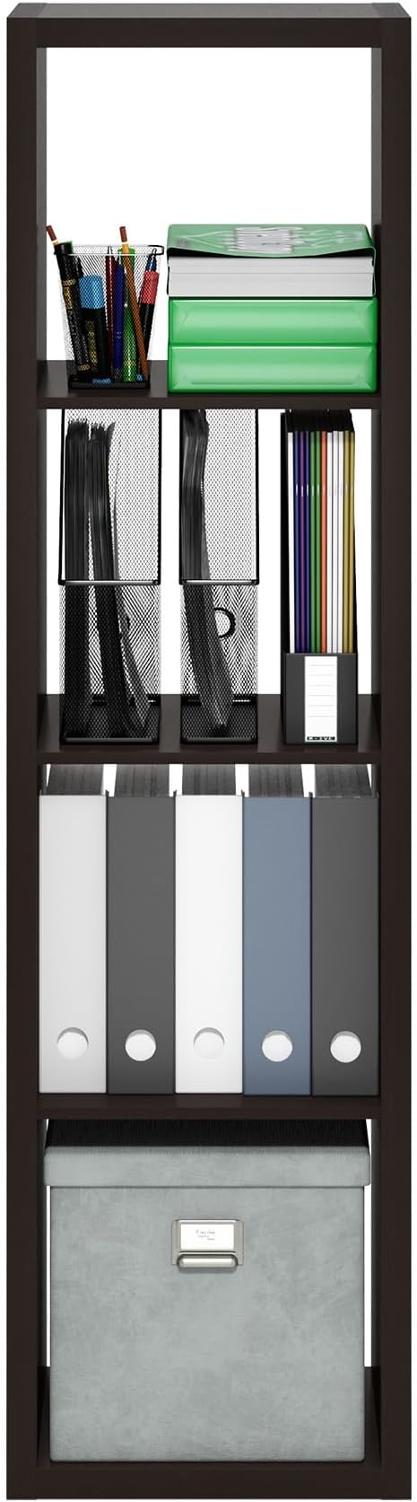 Furinno Cubicle 4-Cube Book Shelf, Extra Thick Vertical Bookshelf, Dark Oak | - Image 9