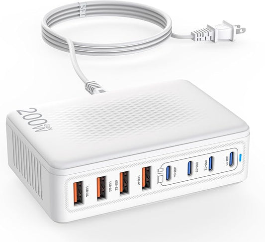 USB C Charger Block, 200W GaN 8 Port USB C Charging Station USB Hub Block Cube by Fitquipment
