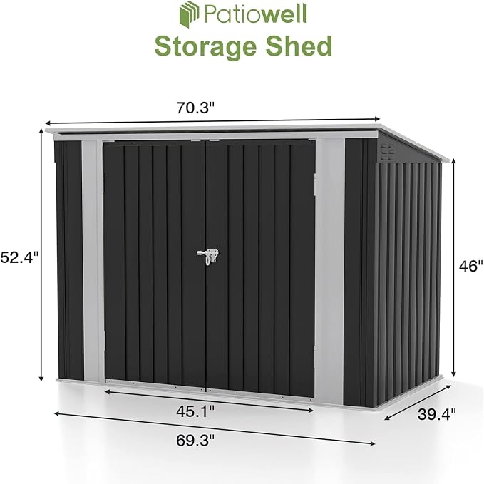 Patiowell 6x3 FT Storage Shed, Outdoor Metal Horizontal Sheds - Image 2