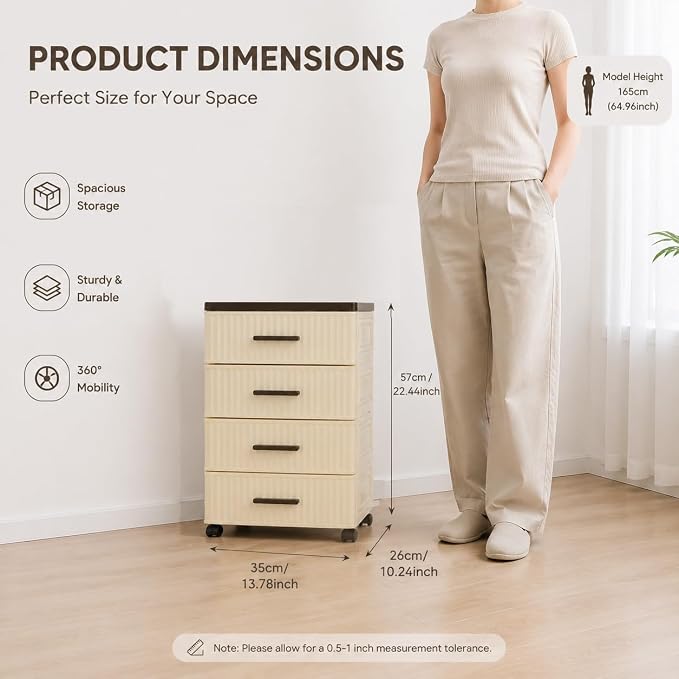 4 Drawers Storage Bins with Wheels, 4-Tier Storage Cabinet with Drawers - Image 3