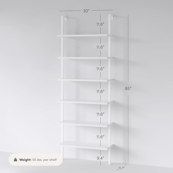Nathan James Theo 6-Shelf Tall Modern Bookshelf, Wall Mount Ladder Shelf - Image 2