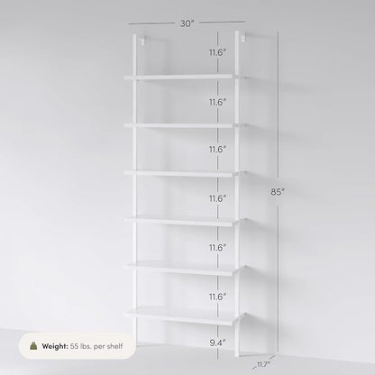 Nathan James Theo 6-Shelf Tall Modern Bookshelf, Wall Mount Ladder Shelf - Image 2
