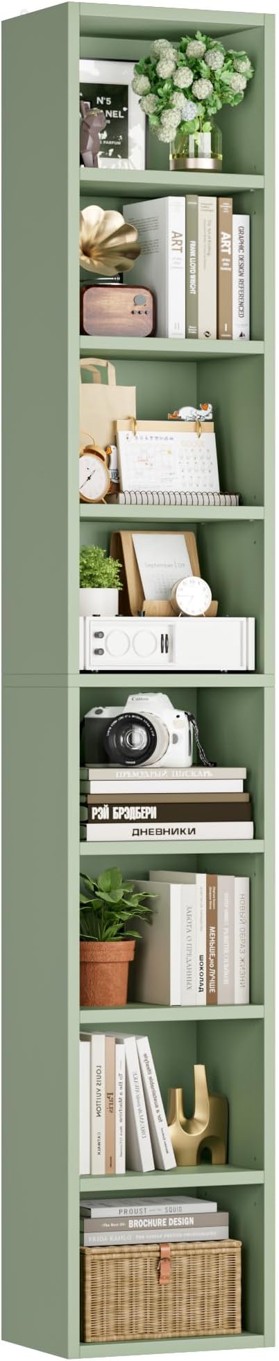 FOTOSOK Bookshelf Bookcase 8-Tier Narrow Bookshelf Tall CD Media Tower Rack | by FOTOSOK