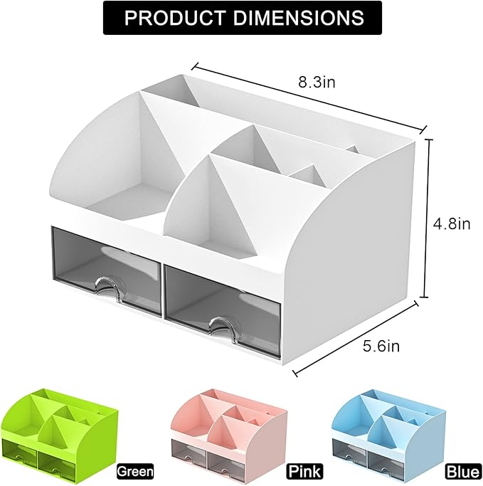 COMFYROOM Desk Organizer with 6 Compartments and 2 Drawers, Plastic Makeup - Image 3