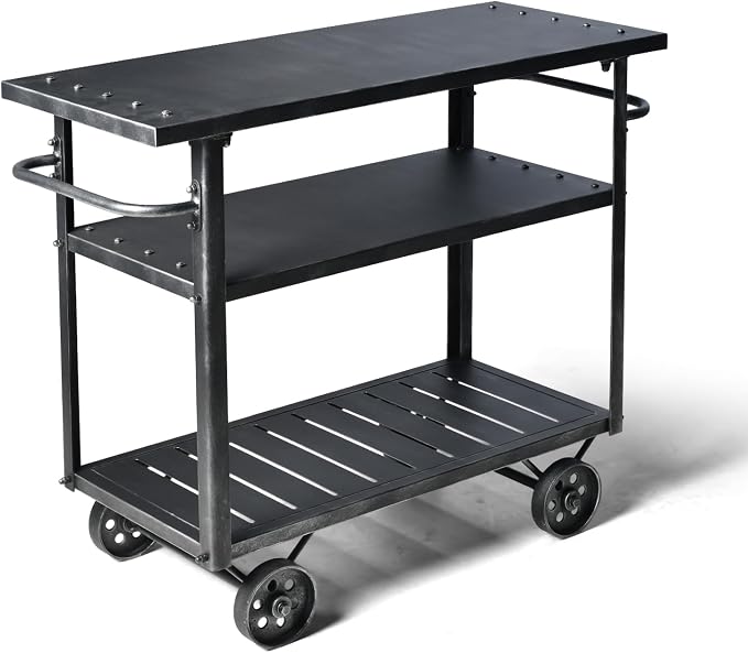 Industrial 3 Tier Mobile Bar Cart Rustic Metal Serving Cart - Image 7