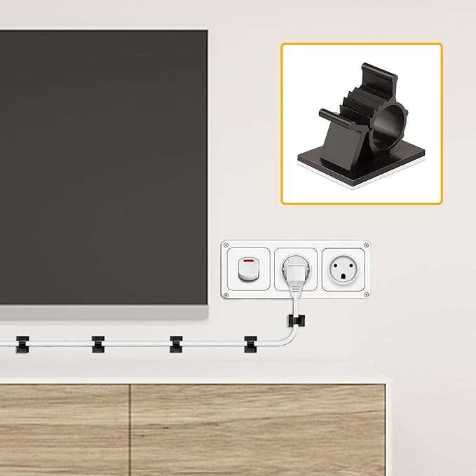 Viaky 30 Black Adjustable Cable Clips, Reusable Buckle Self-Adhesive Wiring - Image 3