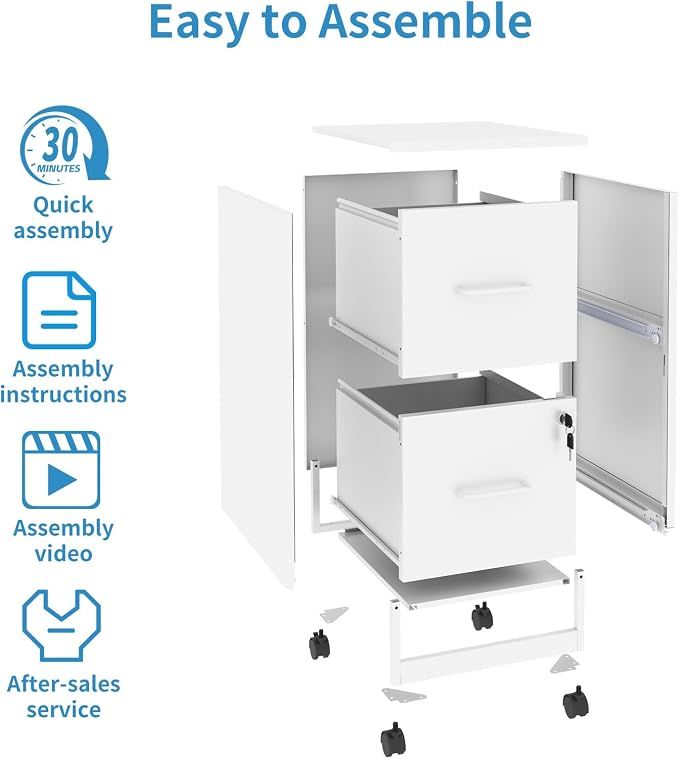 2 Drawer File Cabinet with Lock, Mobile File Cabinets with Wheels, Metal Office - Image 6