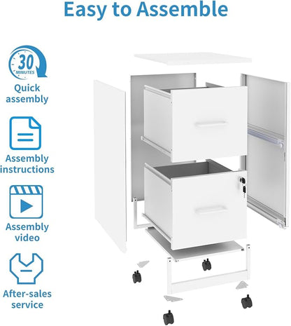 2 Drawer File Cabinet with Lock, Mobile File Cabinets with Wheels, Metal Office - Image 6