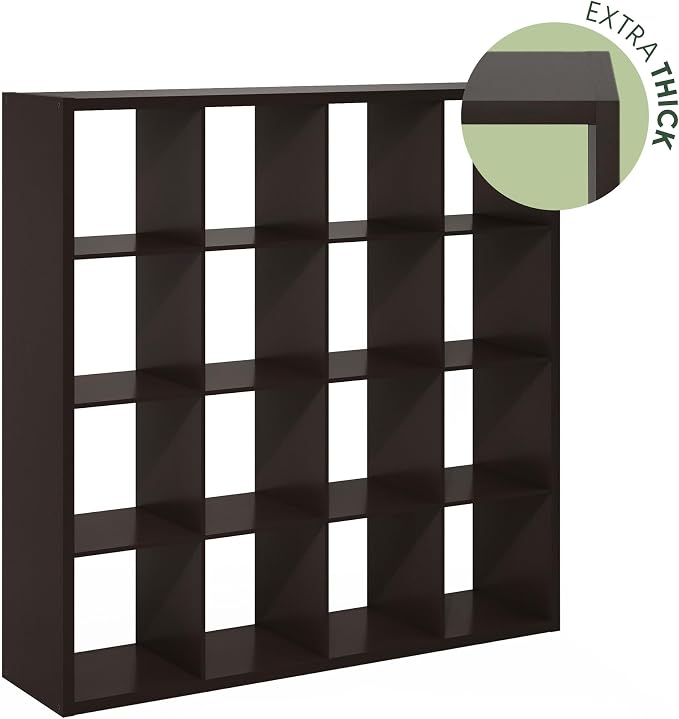 Furinno Cubicle 16-Cube Book Shelf, Extra Thick Frame Bookshelf, Dark Oak | - Image 7