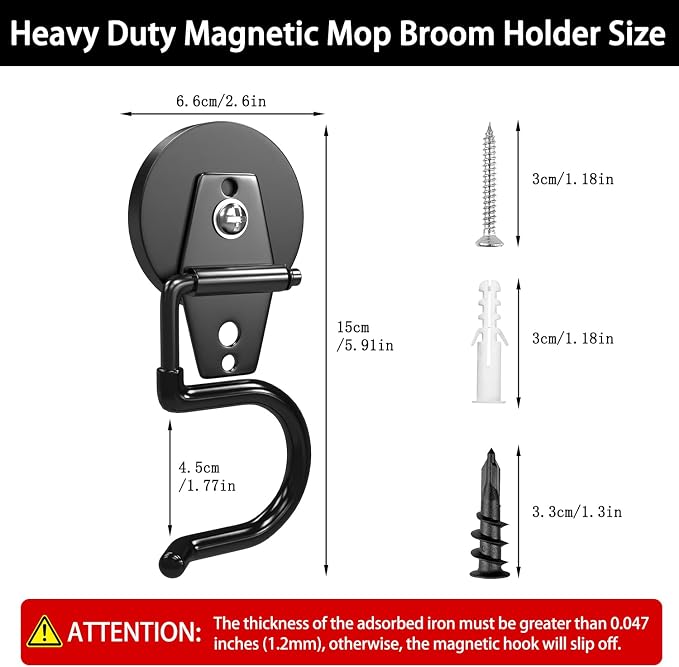 3-H Magnetic Mop Broom Holder and Mop Organizer 4 Pack, Heavy Duty Strong - Image 3