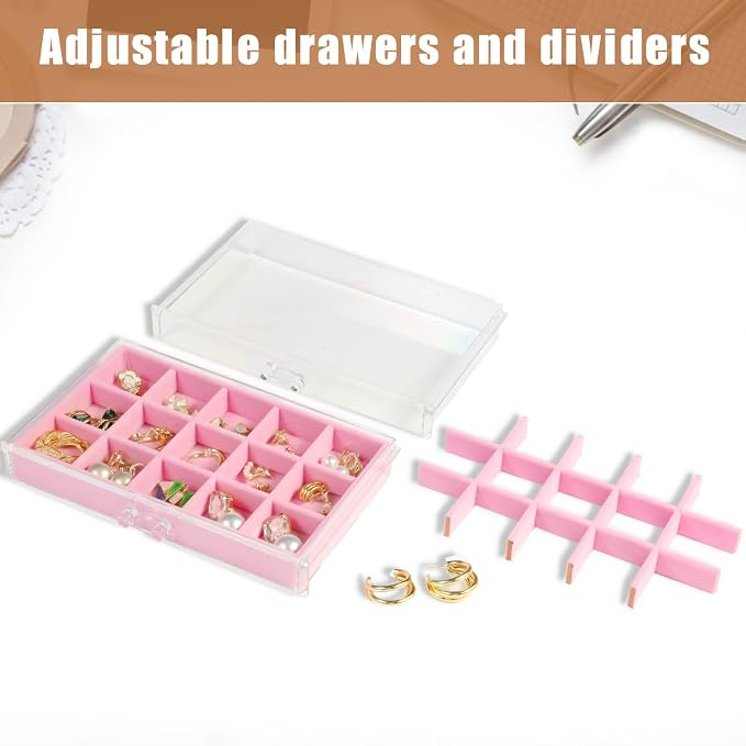 5 Drawers Clear Jewelry Box for Women and Girls, Acrylic Earring Holder - Image 4