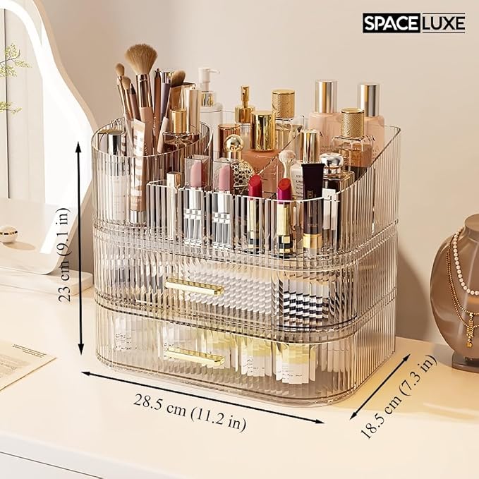 Makeup Organizer with Drawers and 360° Rotating Brush Holder, Large Capacity - Image 3