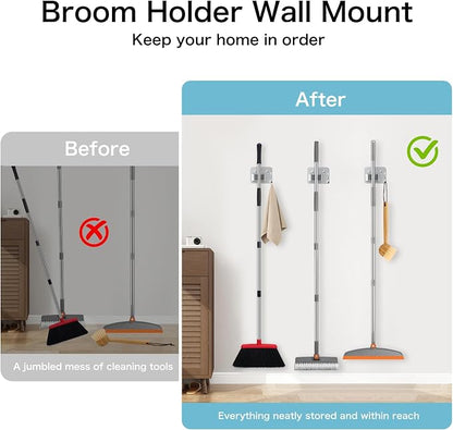 nacena Broom Holder Wall Mount, 4 Packs Silver Stainless Steel Mop and Broom - Image 3