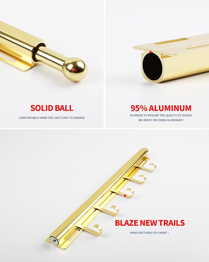 BaiNong Valet Rod for Closets Pull Out 16.5" Gold - Image 6