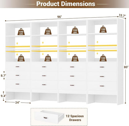 8FT Closet System with Leather Handles, Wood Wardrobe Closet Organizer and - Image 2
