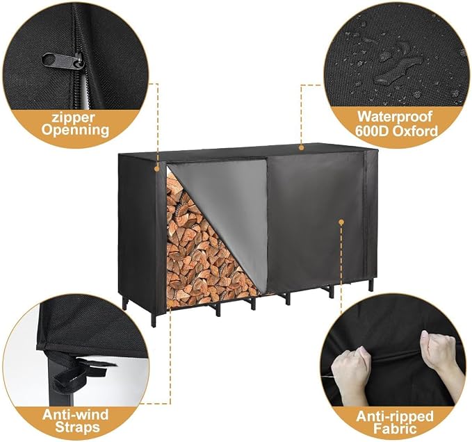 Vailge Firewood Rack Cover 6FT, Waterproof Firewood Rack Outdoor Cover - Image 4