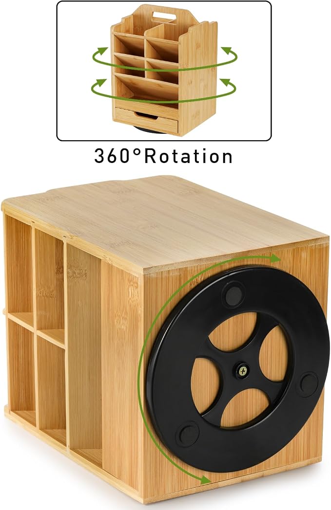 SOUJOY Bamboo Pen Holder Organizer, 360°Rotating Art Supply Storage Caddy - Image 3