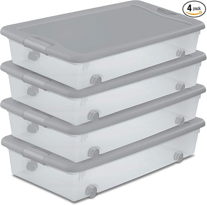 Sterilite 4-Pack 56 Quart Wheeled Latching Box, Underbed Plastic Storage by Sterilite