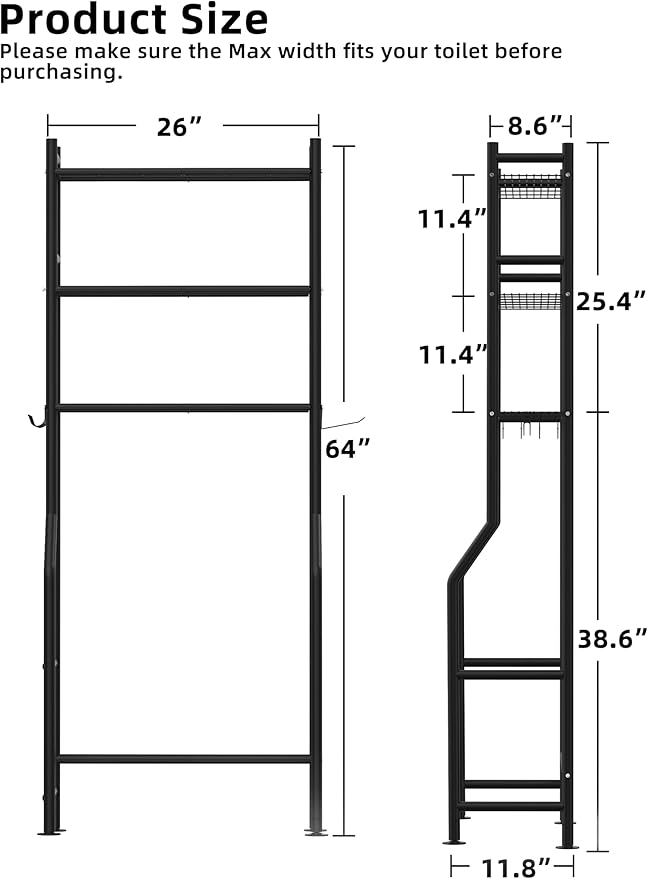 Livilord 3-Tier Over The Toilet Storage, Freestanding Metal Bathroom Shelves - Image 3