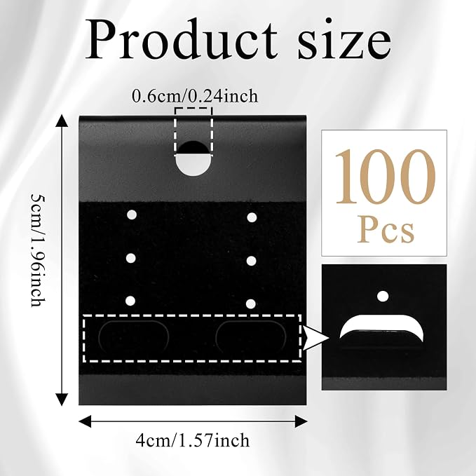 Black Velvet Plastic Display Cards 100 PCS Earring Card Holder Hanging Jewelry - Image 2