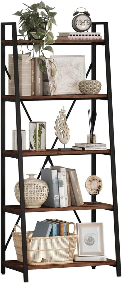 BON AUGURE Ladder Shelf Bookcase, 5-Tier Industrial Ladder Bookshelf, Tall - Image 9