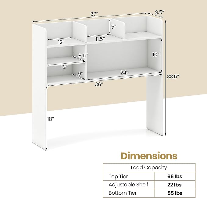 Tangkula Desktop Bookshelf for Computer Up to 32”, 37” Countertop Storage Hutch - Image 2
