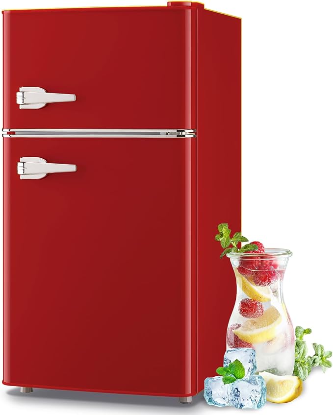 3.5 Cu.ft Refrigerator with Freezer Double Door Red Fridge Adjustable Glass by TACOOL
