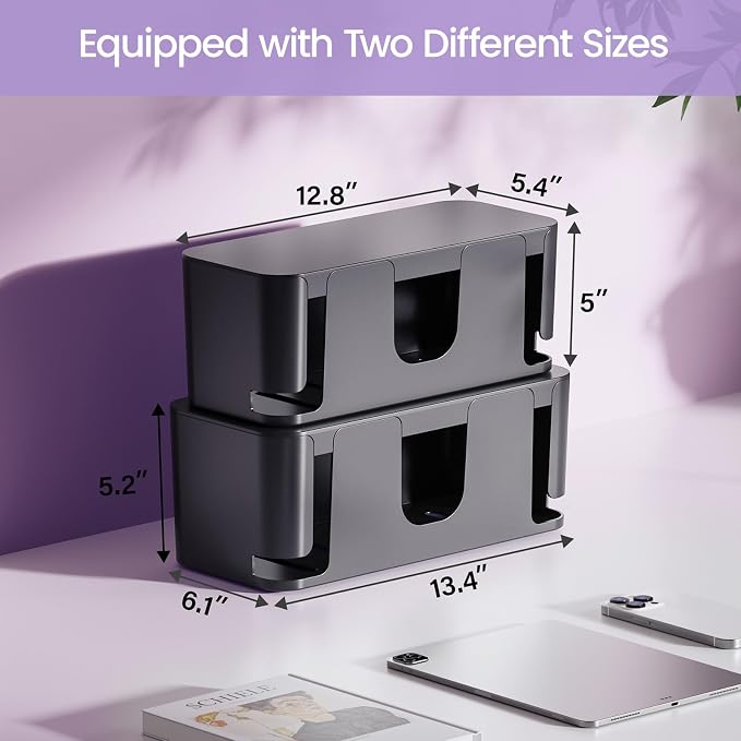 Delamu 2 Pack Cable Management Box, Stylish Black Cable Management, Pet & - Image 2