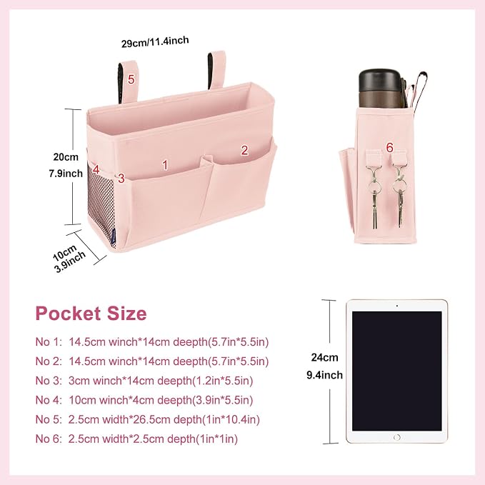 Surblue Bedside Caddy Hanging Bed Organizer Storage Bag Pocket - Image 2