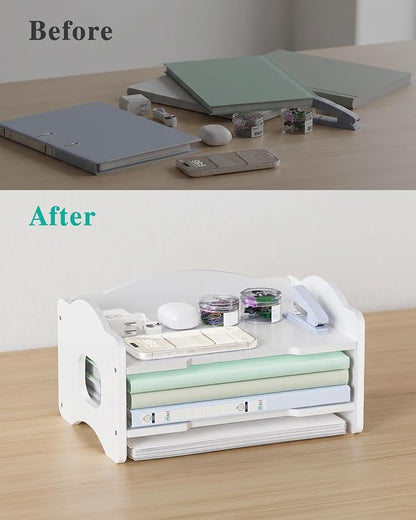 WALI Desk File Organizer, 2 Tier Stackable Desktop Paper Letter Tray Organizer - Image 4