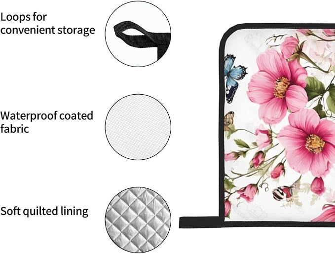 Garden with Birds and Flowers Advanced Oven Gloves and Pot Rack Kit | Insulated - Image 4