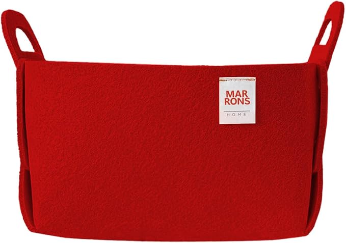 Collapsible Felt RED Storage Bin Small 7.1"x5.1"x5.1" – Foldable Basket by MARRONS